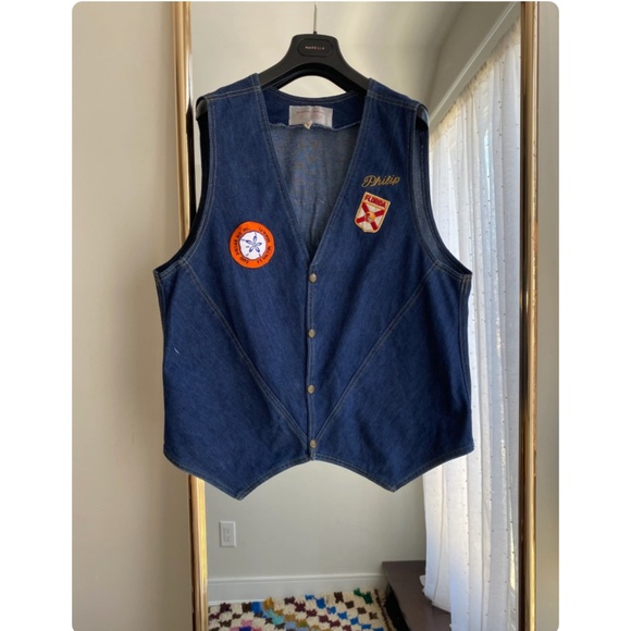 Vintage Mens Blue Denim Biker Vest • Fort Walton Beach Florida • Honda - Large - Picture 3 of 4